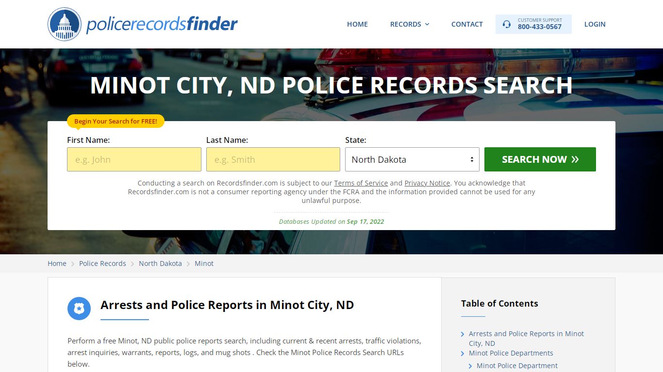 MINOT CITY, ND POLICE RECORDS SEARCH - RecordsFinder