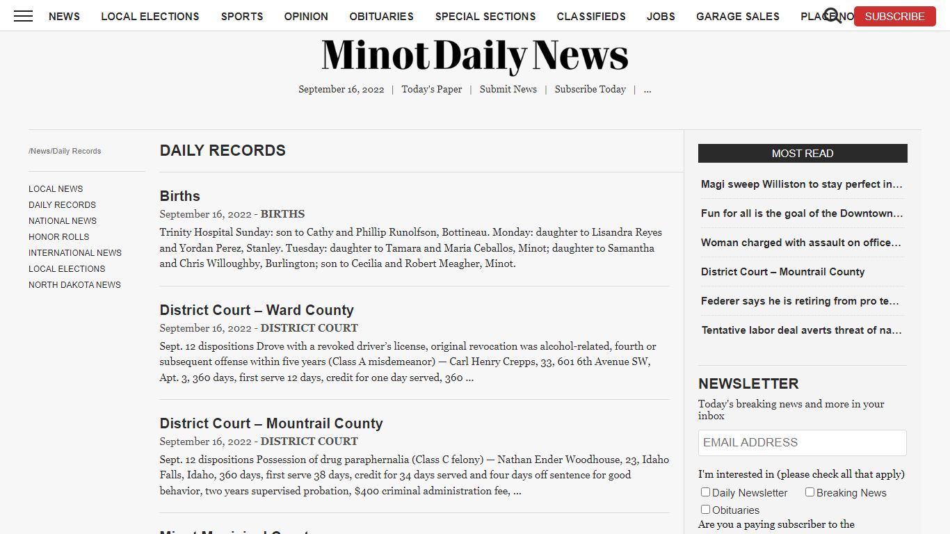 Daily Records | News, Sports, Jobs - Minot Daily News